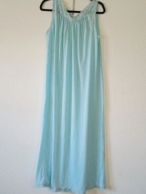 Vintage 70's & 80's Shadow Line Light Blue Lace Maxi Nightgown Size M Made USA